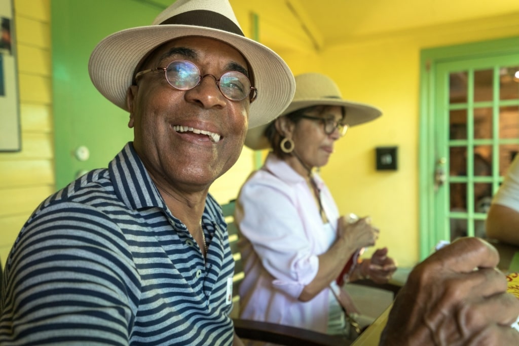 Man eating key lime pie in Key West, Florida