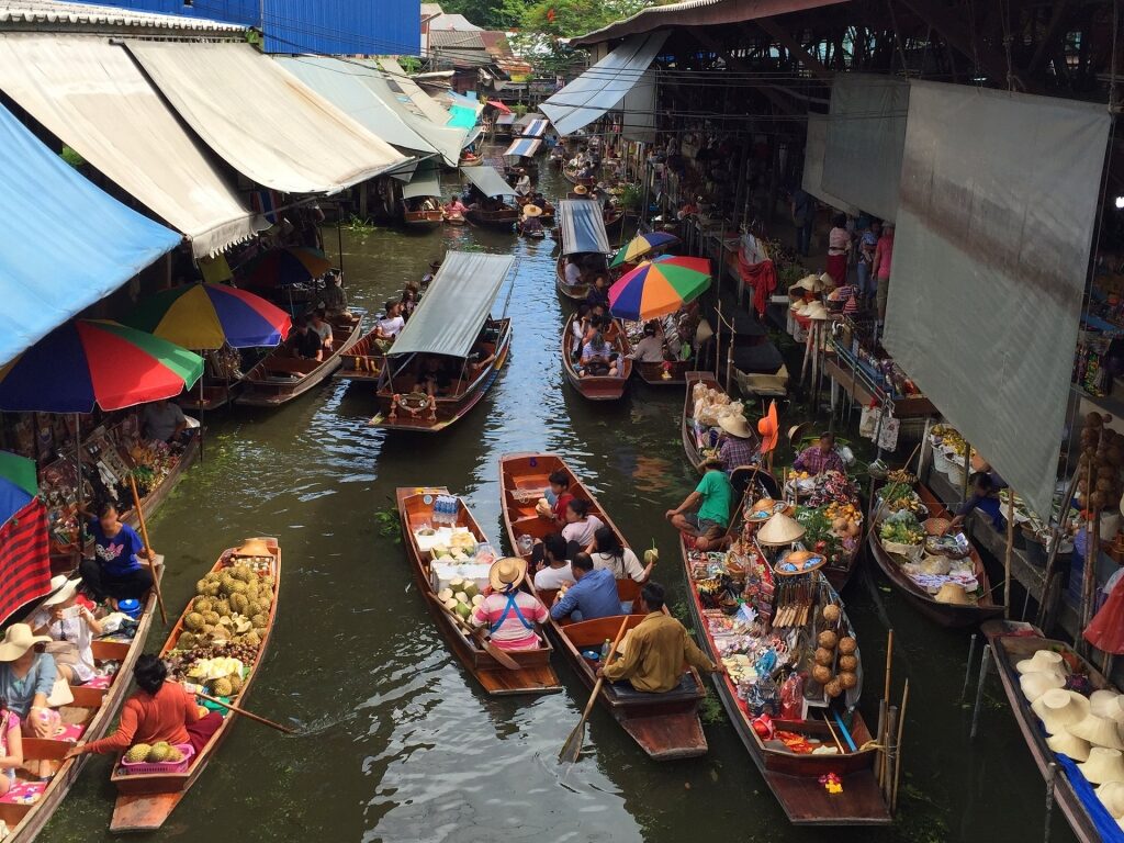 Small boats in Bangkok known as floating market