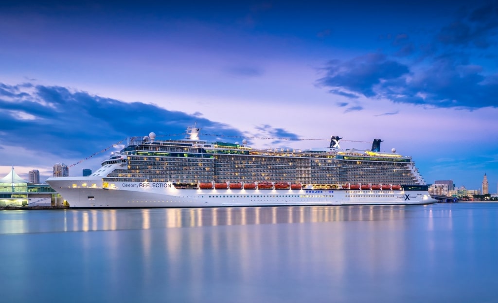 Celebrity Reflection cruising at sunset