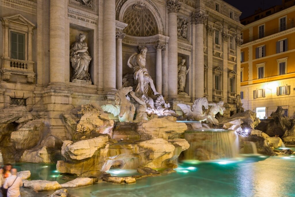 Magical Trevi Fountain at night