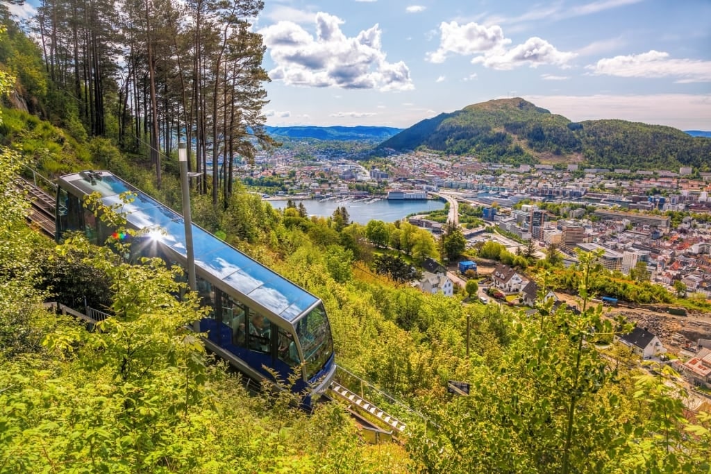 View of Bergen City from Mount Floyen with Floibanen Funicular