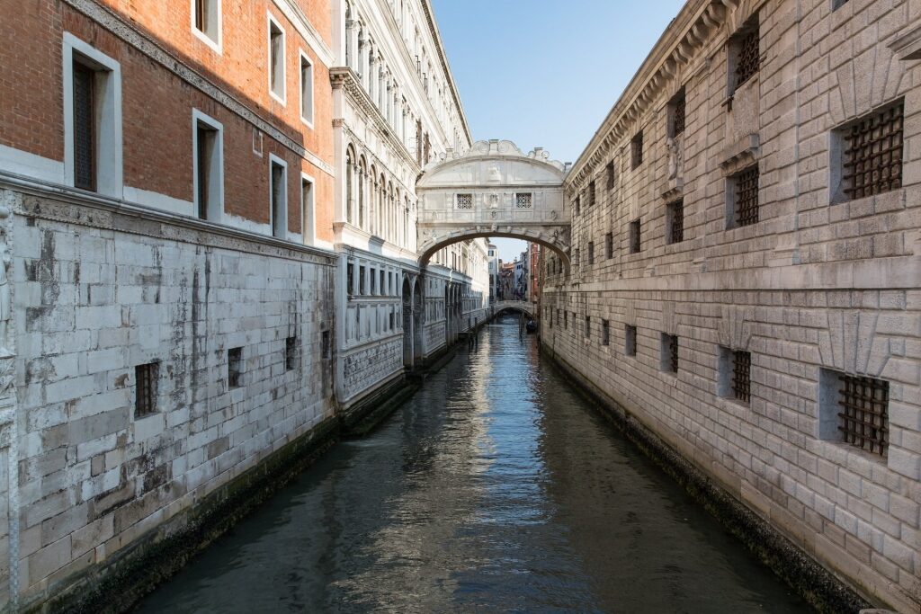 Amazing view of historical Bridge of Sighs in Venice
