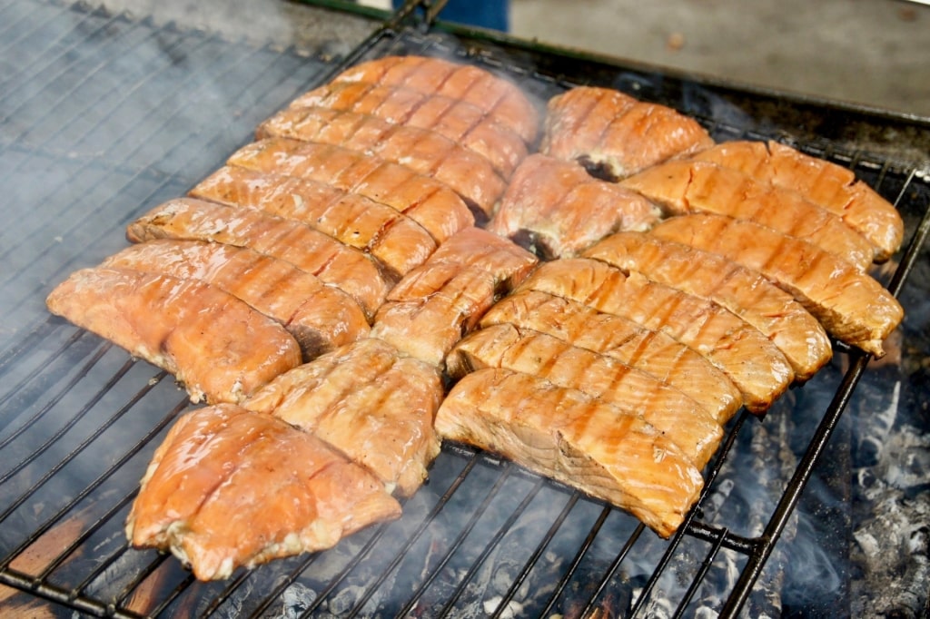 Grilling salmon in Juneau