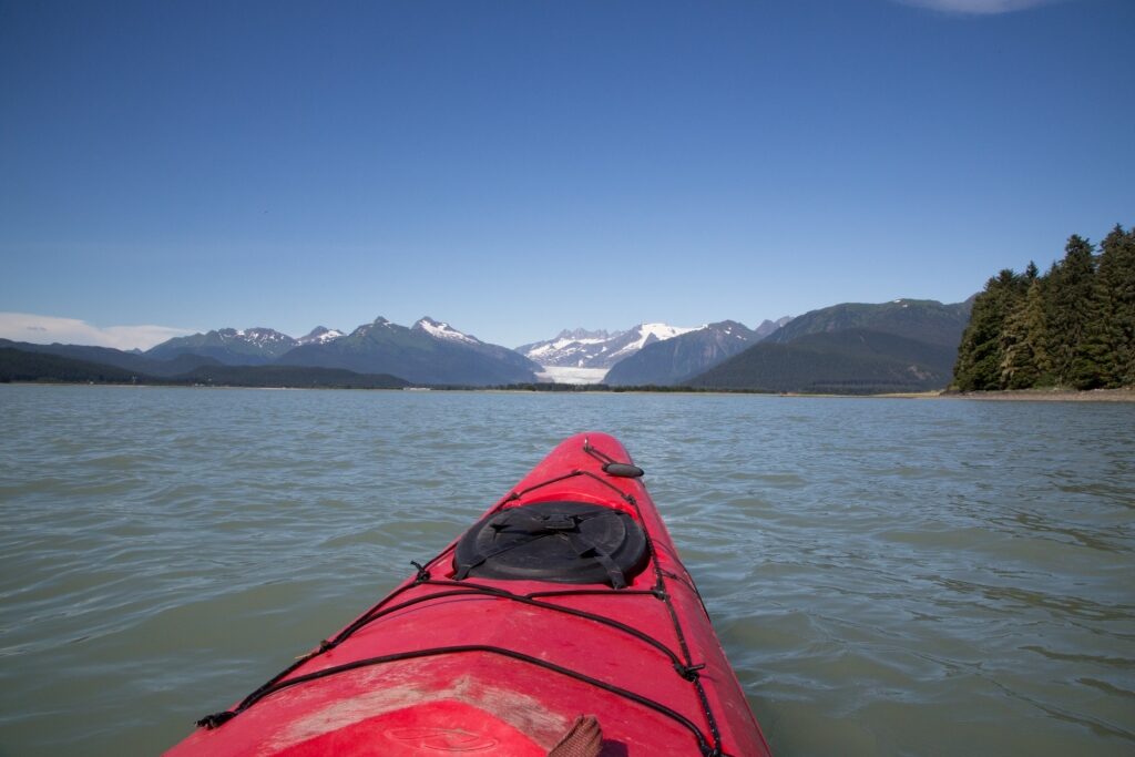 Kayaking in Mendenhall Lake, one of the best things to do in Juneau