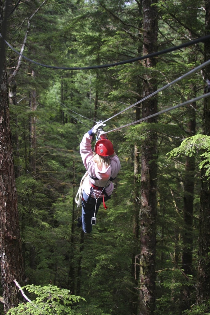 Woman on a zipline in Juneau