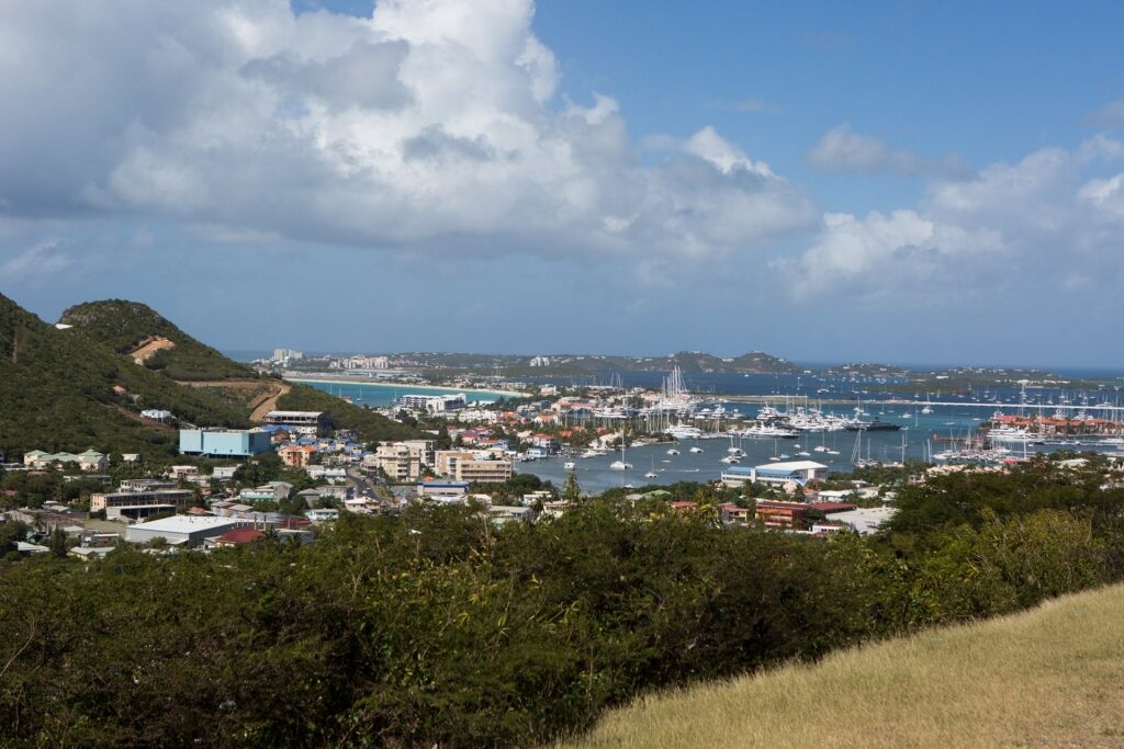 Scenic view of St Maarten from Pelican Peak