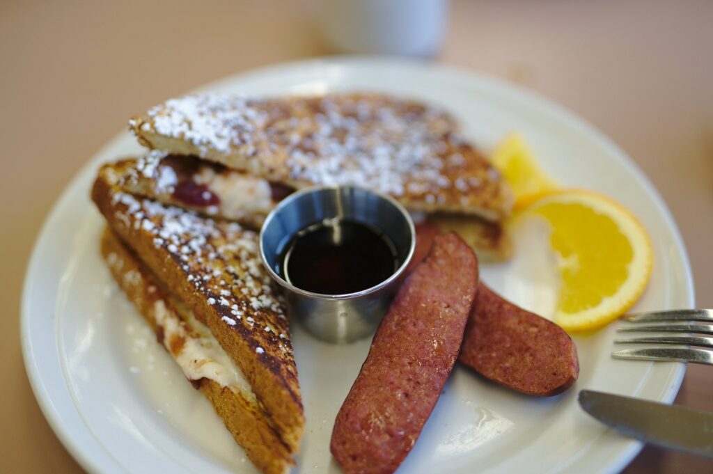 Reindeer sausage with french toast