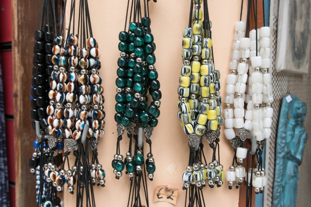Worry beads hanging at a store