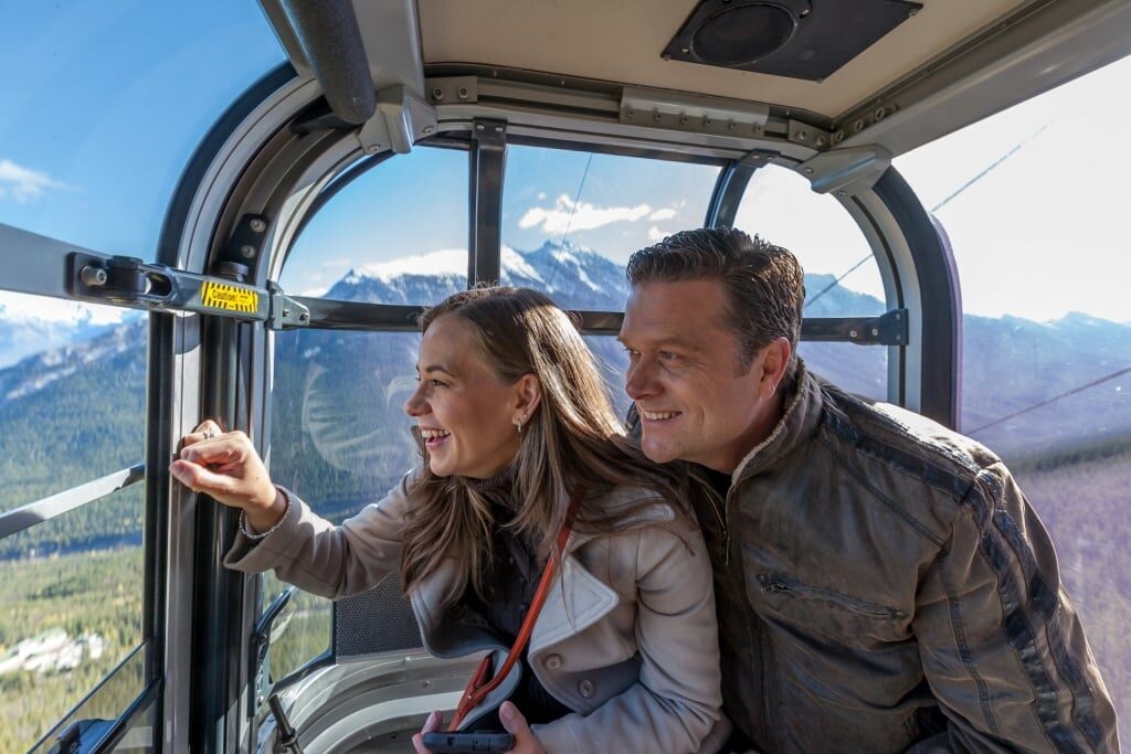 Couple on a tram in Banff, Canada