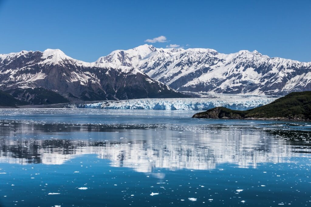View of Hubbard Glacier reflecting on water