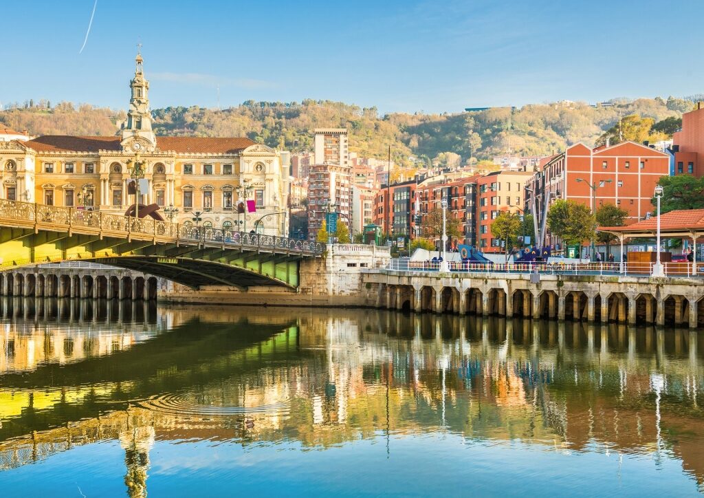 Beautiful view of Bilbao, Spain by the river