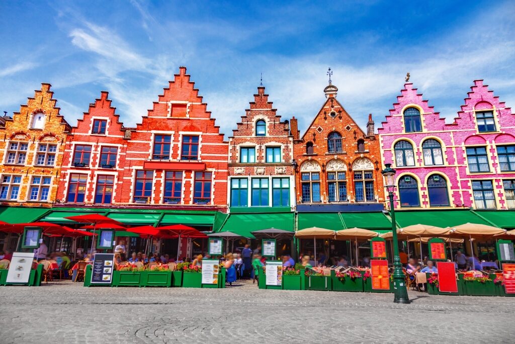 Colorful buildings in Market Square in Bruges, Belgium