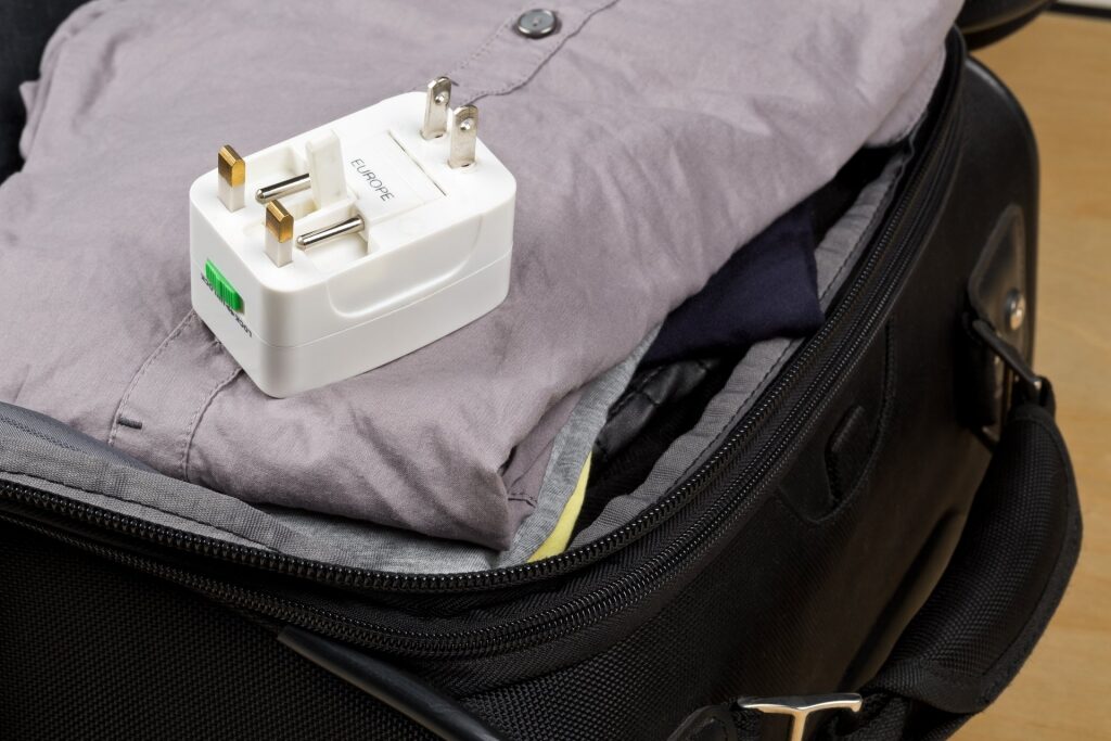 International adaptor on a luggage