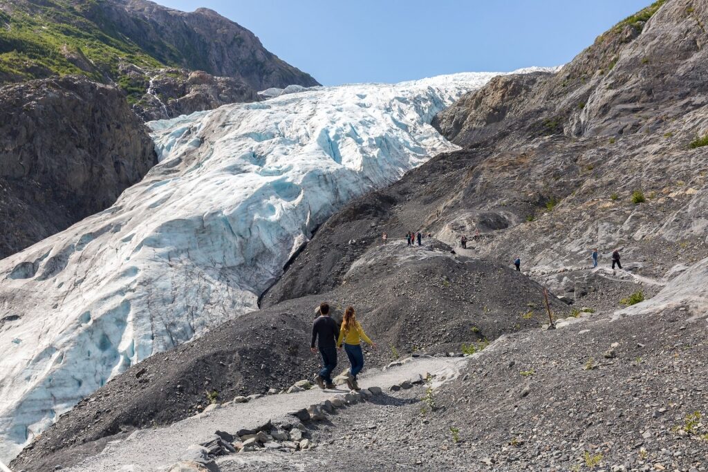 Couple trekking towards Exit Glacier