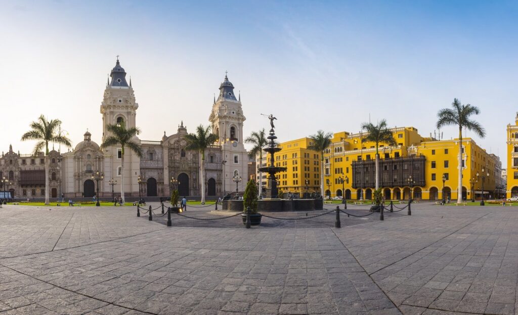 Landscape view of Lima main square and cathedral in Peru