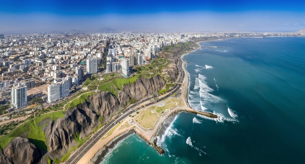 Aerial view of Miraflores Beach including city view