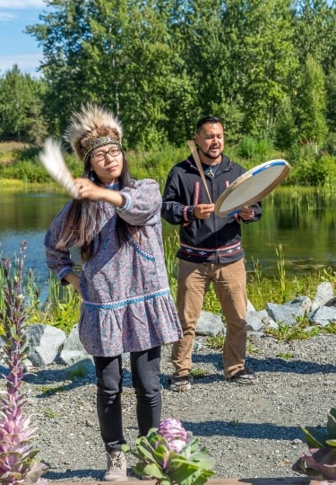 People performing native Alaska dance