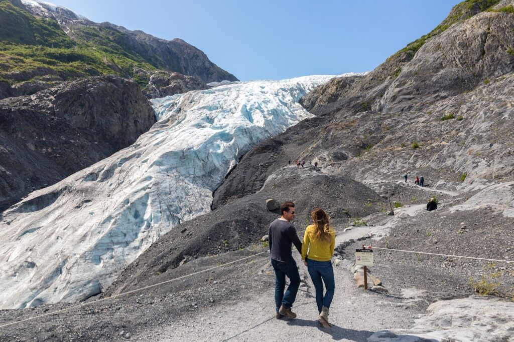 Couple walking towards Exit Glacier