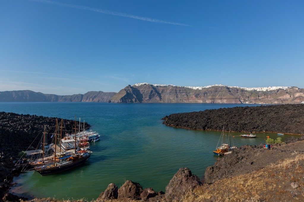 View of Palea Kameni in Santorini, Greece