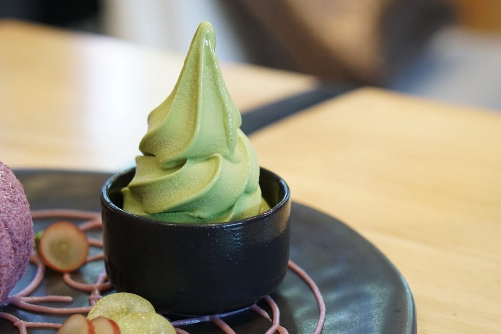 A cup of Matcha soft-serve ice cream