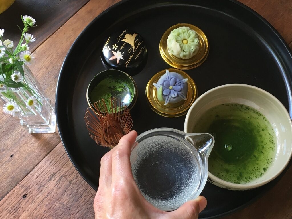 Matcha tea served with Japanese sweets