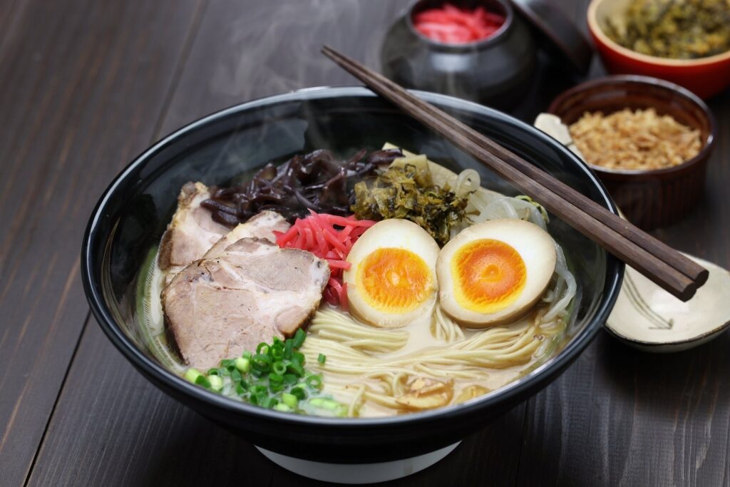A hot bowl of Tonkotsu Ramen should not be missed when thinking of what to eat in japan