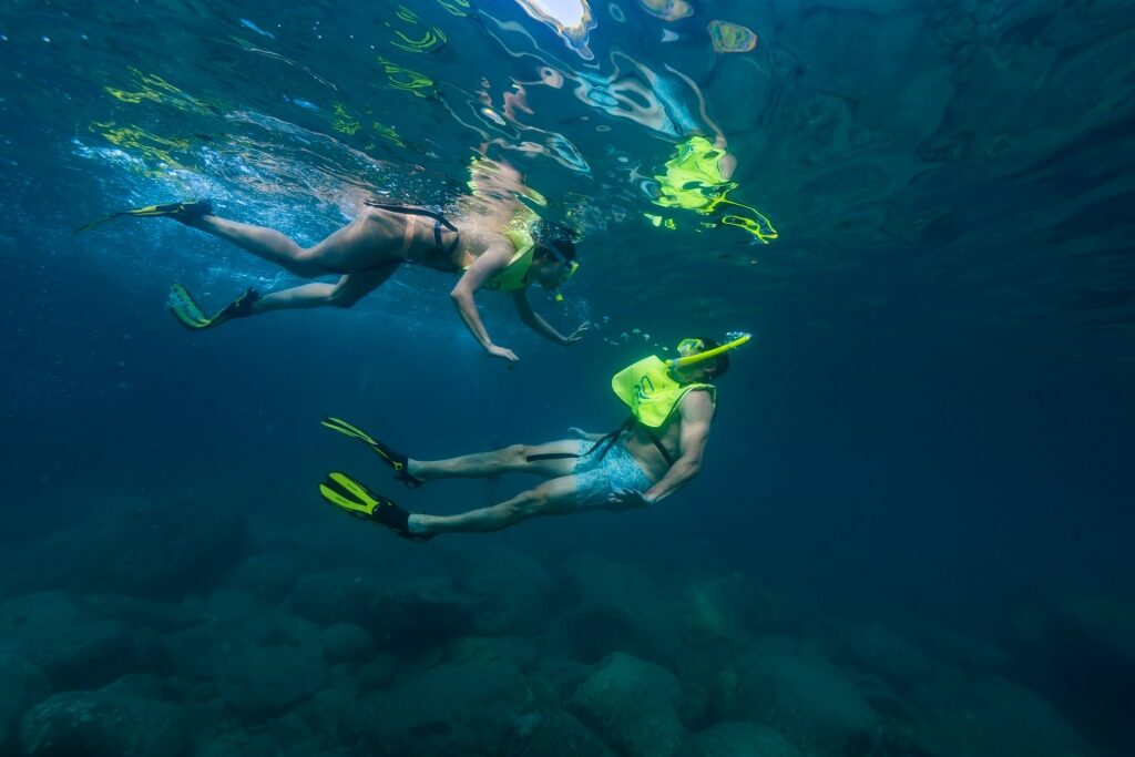 Couple snorkeling in St Kitts
