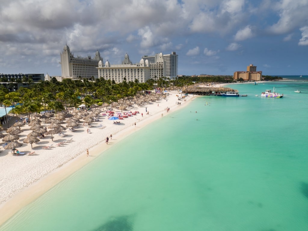 Clear blue waters and white sand beach in Aruba