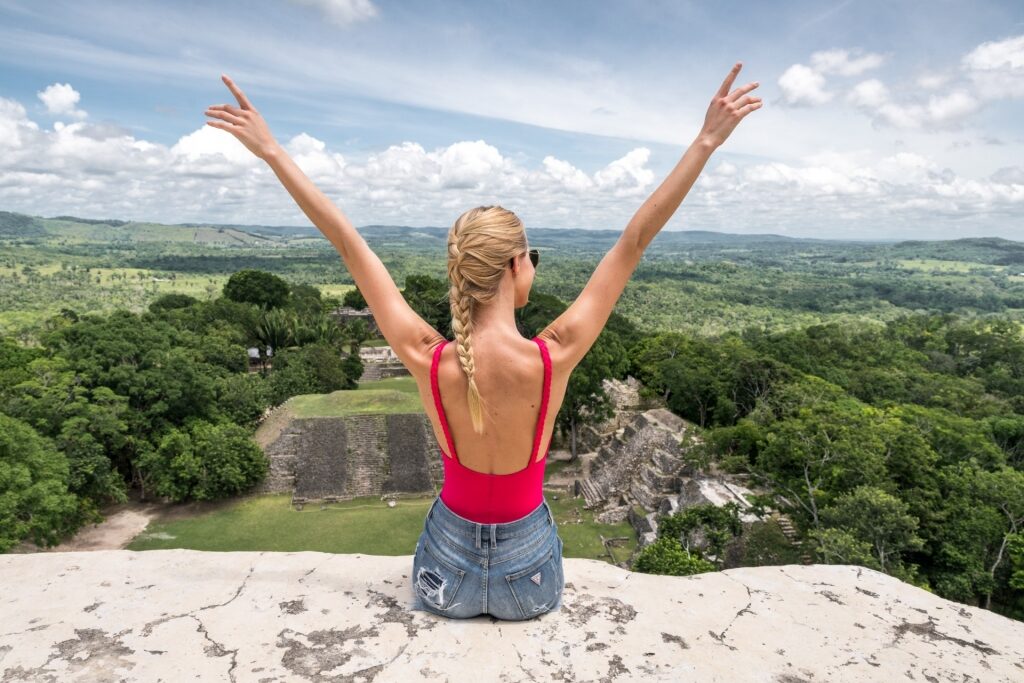 Woman atop Xunantunich Ruins in Belize