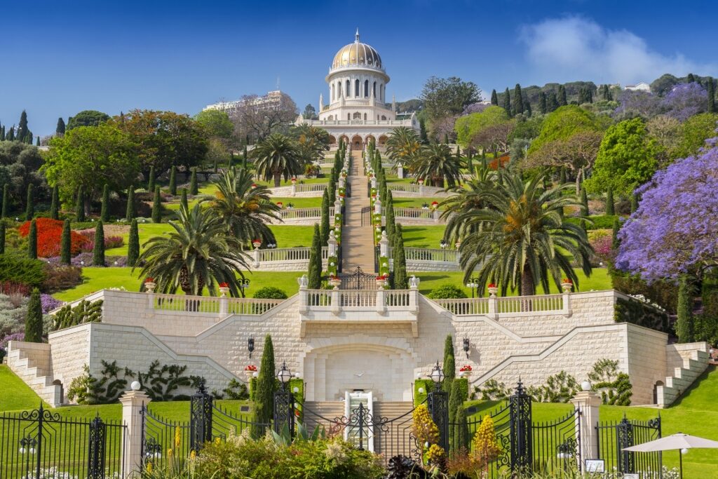Lush landscape of Baha’i Gardens in Haifa, Israel