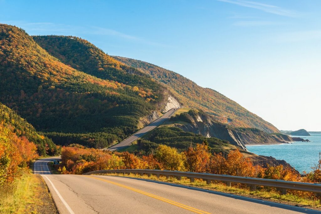 Lush Cabot trail with hills view in autumn