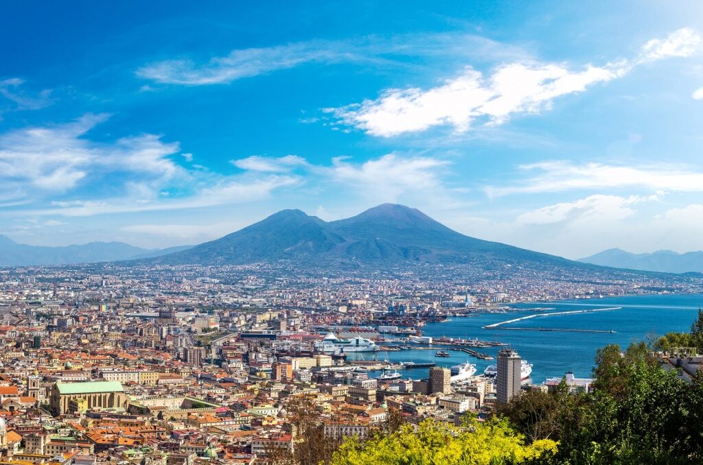 Aerial view of Naples including Mount Vesuvius