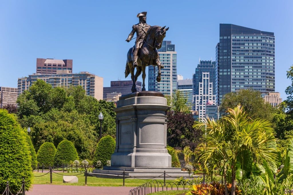 Park of Boston Common including George Washington monument in Massachusetts