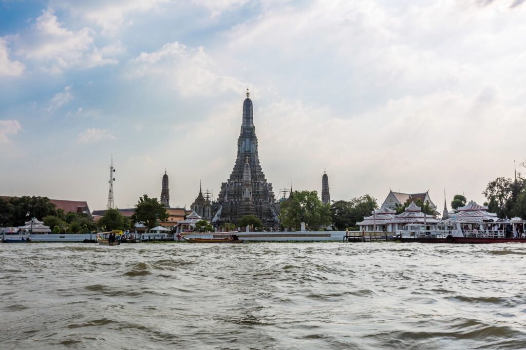 View of Wat Arun in Bangkok, Thailand from the water