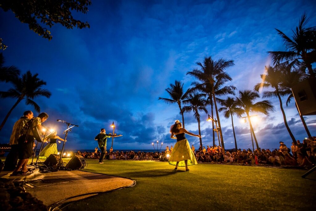Hula performance at night in Hawaii