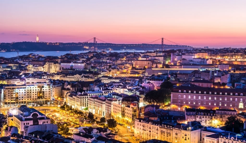 Skyline of Lisbon, Portugal at dusk