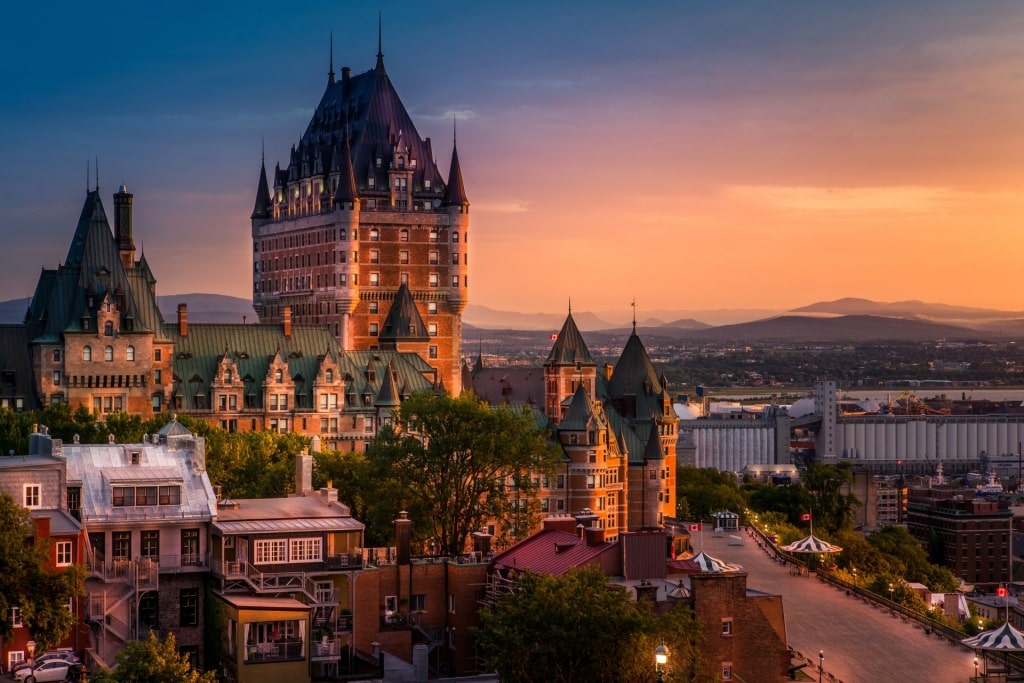 Beautiful architecture of Frontenac Castle in Quebec City, Canada