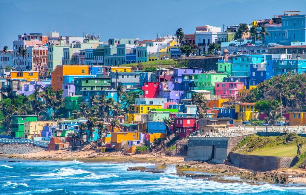 Colorful houses by the beach in San Juan Puerto Rico