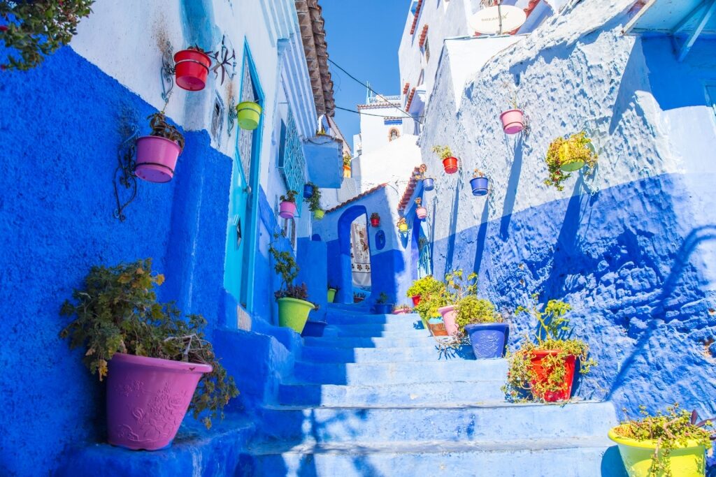 Beautiful shades of blue in Chefchaouen, Morocco