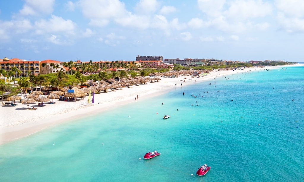 Beautiful aerial view of white beach in Aruba