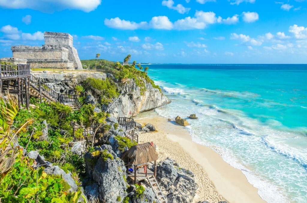 Tulum Mayan Ruins, Mexico with beautiful view of Caribbean sea