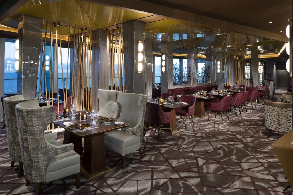 Elegant interior of Fine Cut Steakhouse onboard Celebrity Cruises