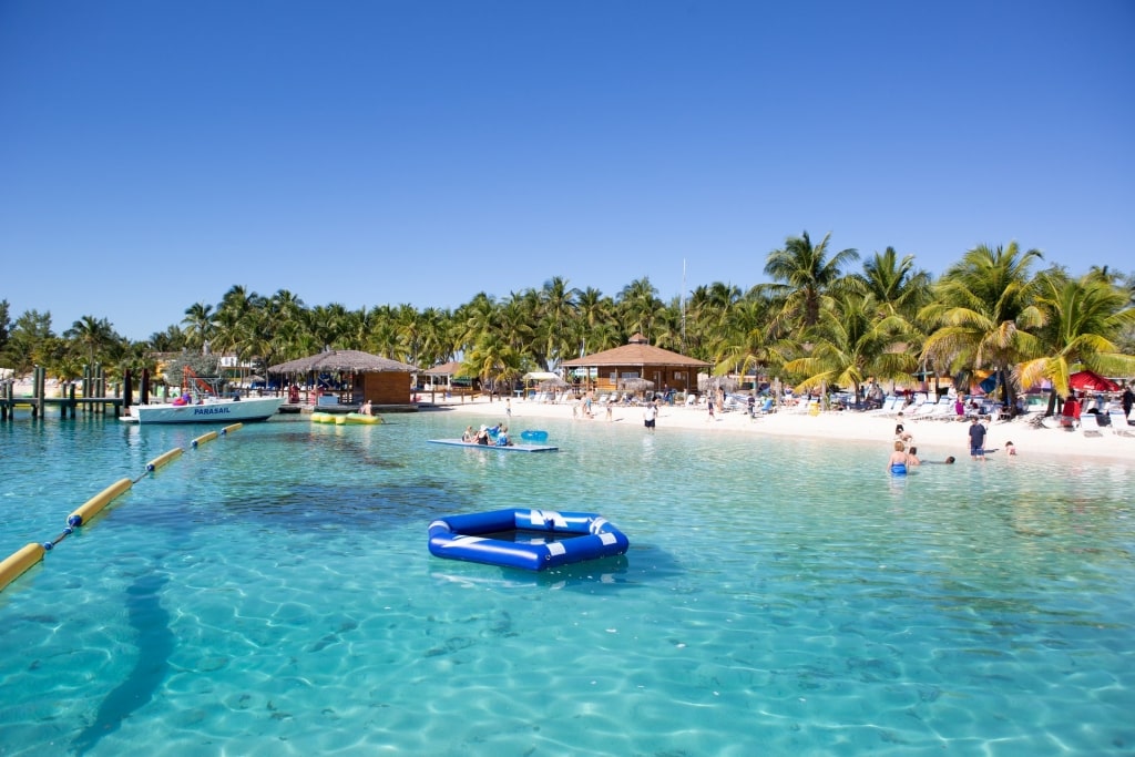 Turquoise water of Blue Lagoon Island in Nassau, Bahamas