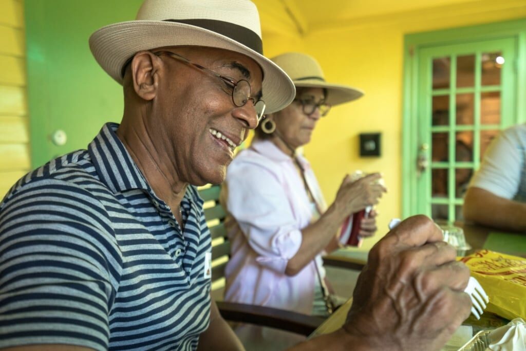 Man eating key lime pie in Key West, Florida