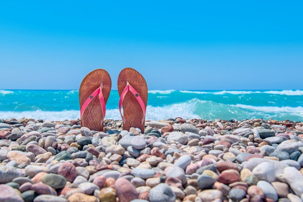Casual flip flops on a beach