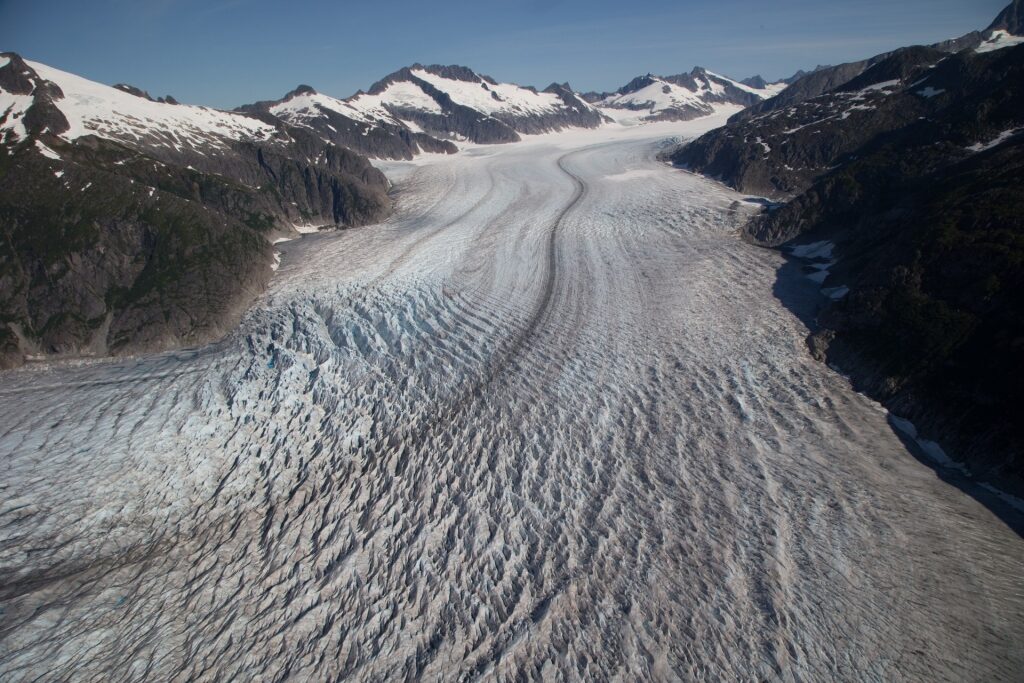 View of glacier while flightseeing in Juneau