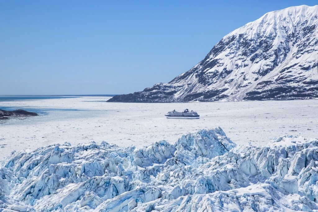 view of Hubbard Glacier from one of the best cruises for couples to Alaska