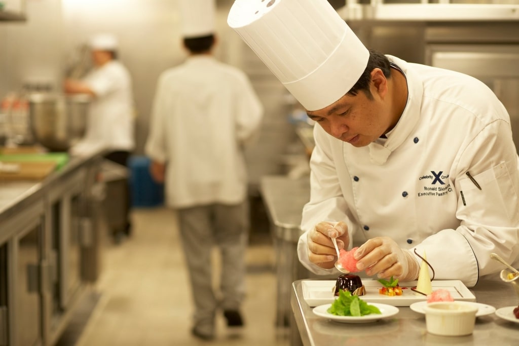 Celebrity Cruises onboard chef preparing dessert