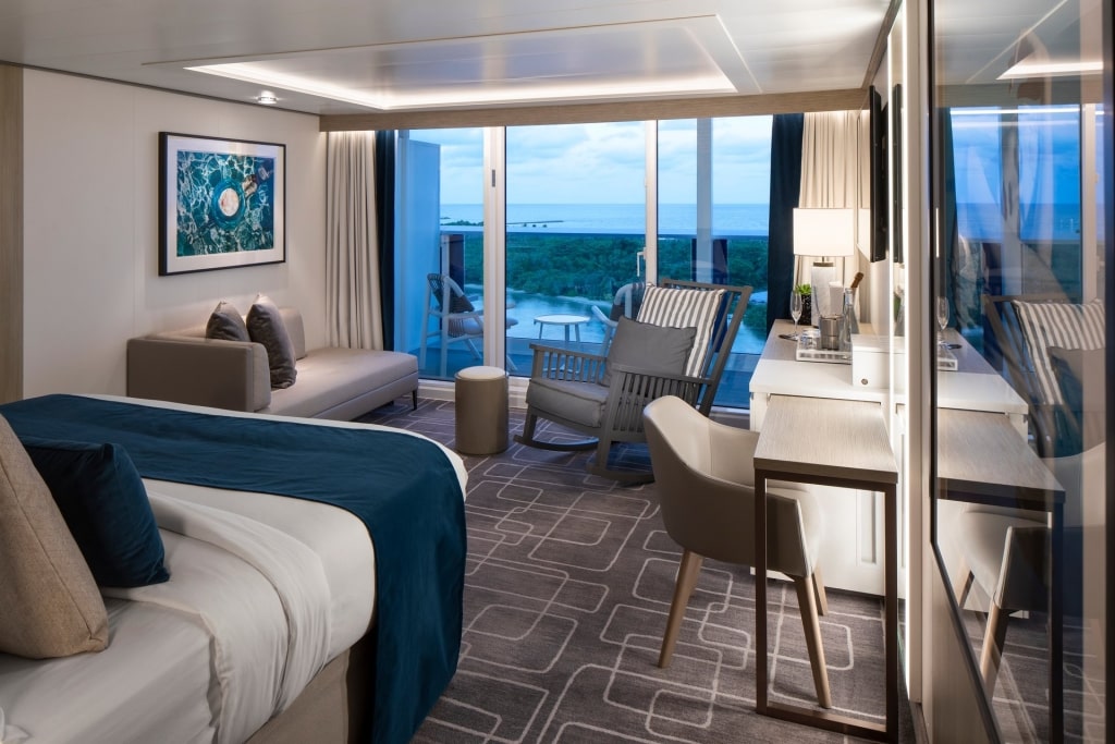 Modern interior of Sky Suite on Celebrity Edge