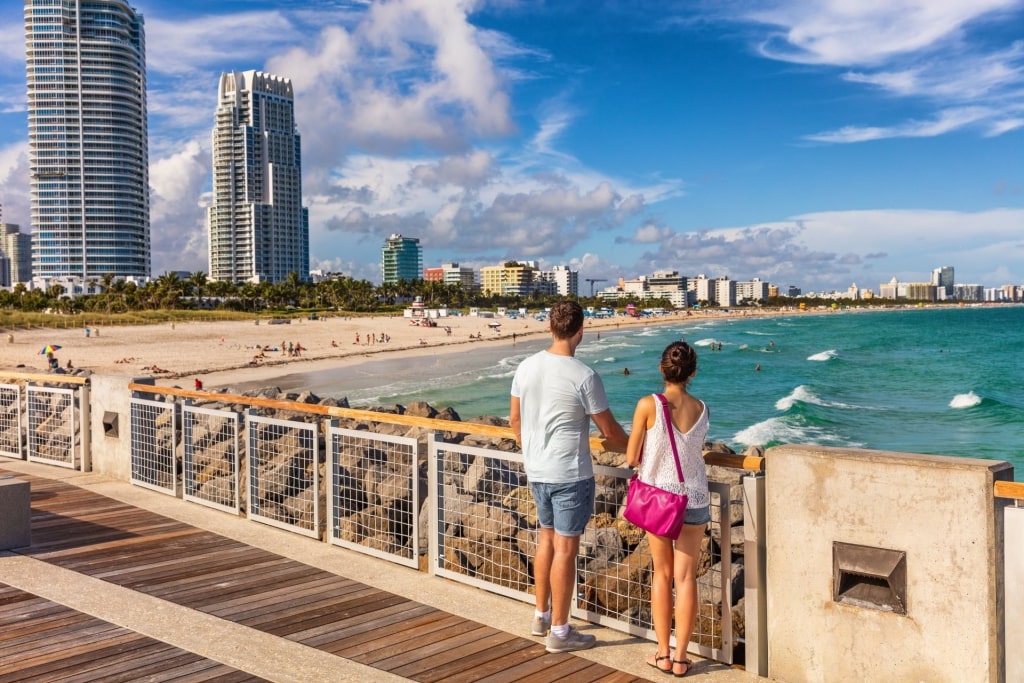 Couple looking at Miami skyline